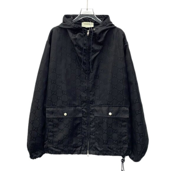 DM0118 Gucci Black Monogram Hooded Jacket With Front Pockets - Picture 1 of 8